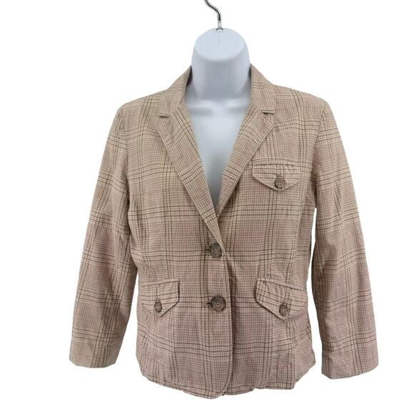 American Eagle Outfitters Cream/Beige Plaid Sport Jacket Womens Medium Y2k Lined - Picture 3 of 10